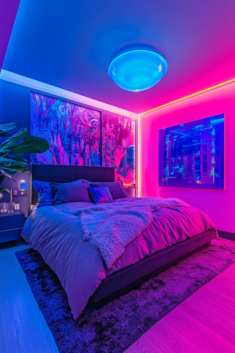 13. Futuristic Neon Haven (Aesthetic Bedroom Ideas) - Aesthetic Bedroom Ideas