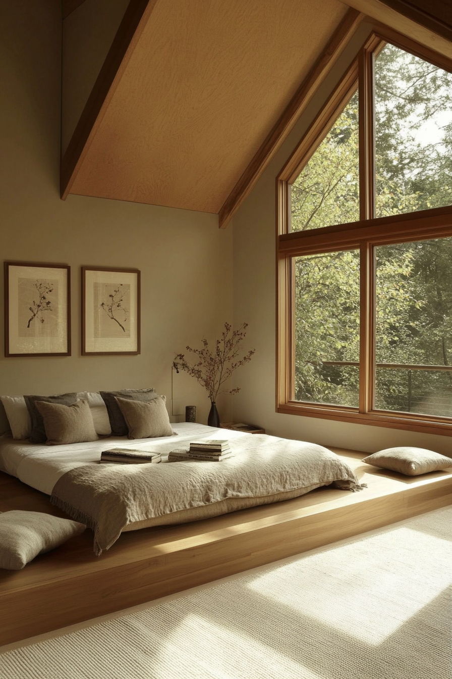 26. Scenic Japandi Serenity (Aesthetic Bedroom Ideas) - Aesthetic Bedroom Ideas