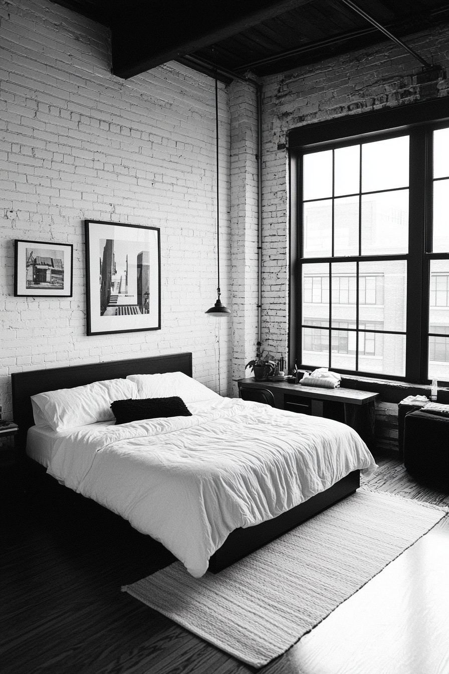 4. Industrial Loft Aesthetic (Black And White Bedroom Ideas) - Black And White Bedroom Ideas