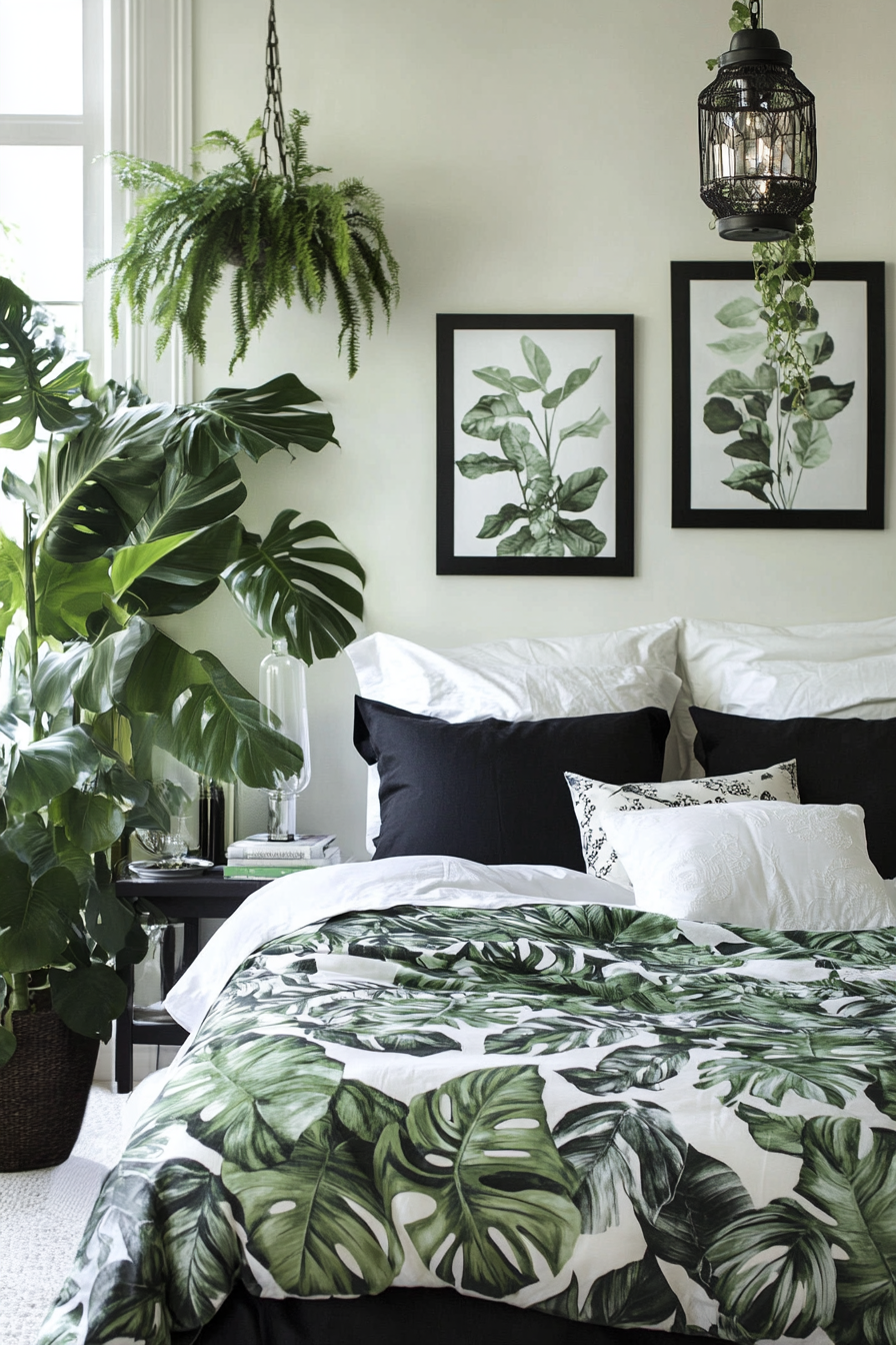 7. Black and White Botanical Retreat (Black And White Bedroom Ideas) - Black And White Bedroom Ideas