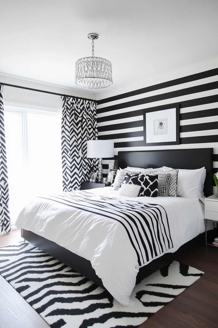 9. Chic Monochrome Stripes (Black And White Bedroom Ideas) - Black And White Bedroom Ideas