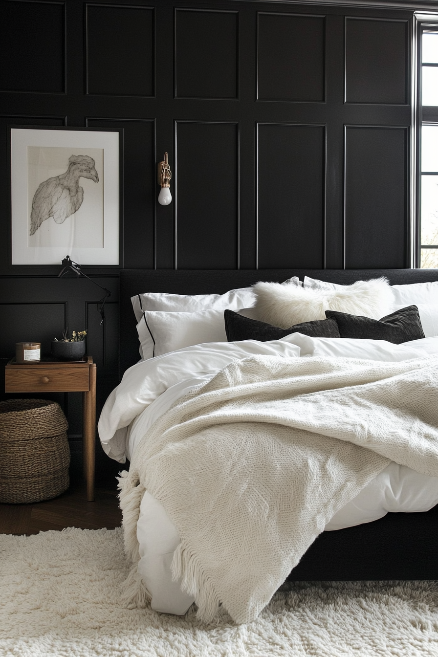 10. Textured Monochrome Layers (Black And White Bedroom Ideas) - Black And White Bedroom Ideas