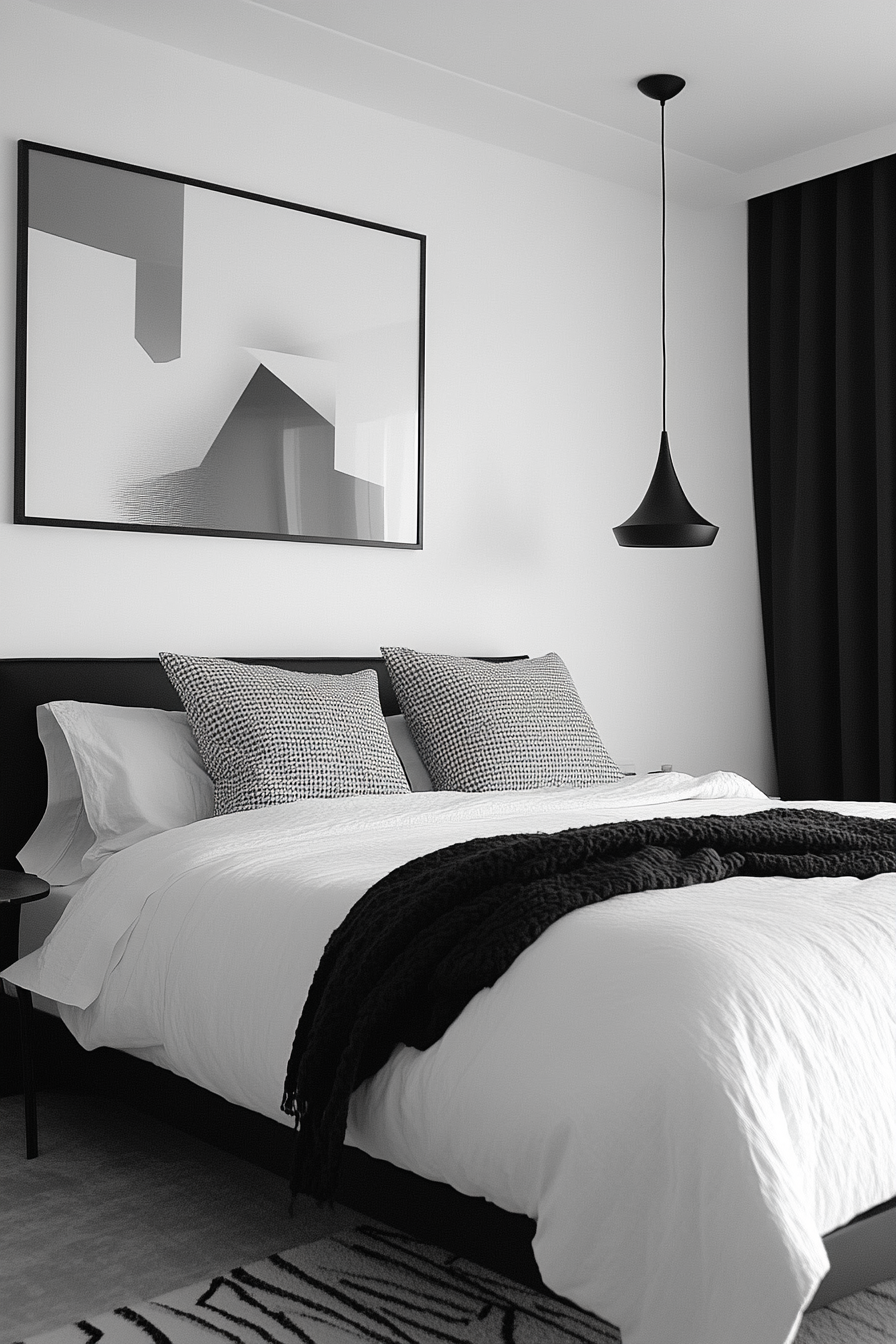 16. Abstract Monochrome Art Haven (Black And White Bedroom Ideas) - Black And White Bedroom Ideas