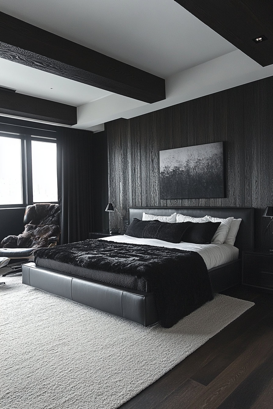 17. Masculine Modern Retreat (Black And White Bedroom Ideas) - Black And White Bedroom Ideas
