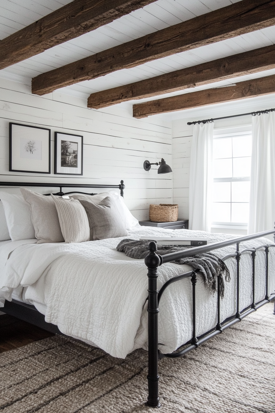 19. Farmhouse Chic Monochrome (Black And White Bedroom Ideas) - Black And White Bedroom Ideas