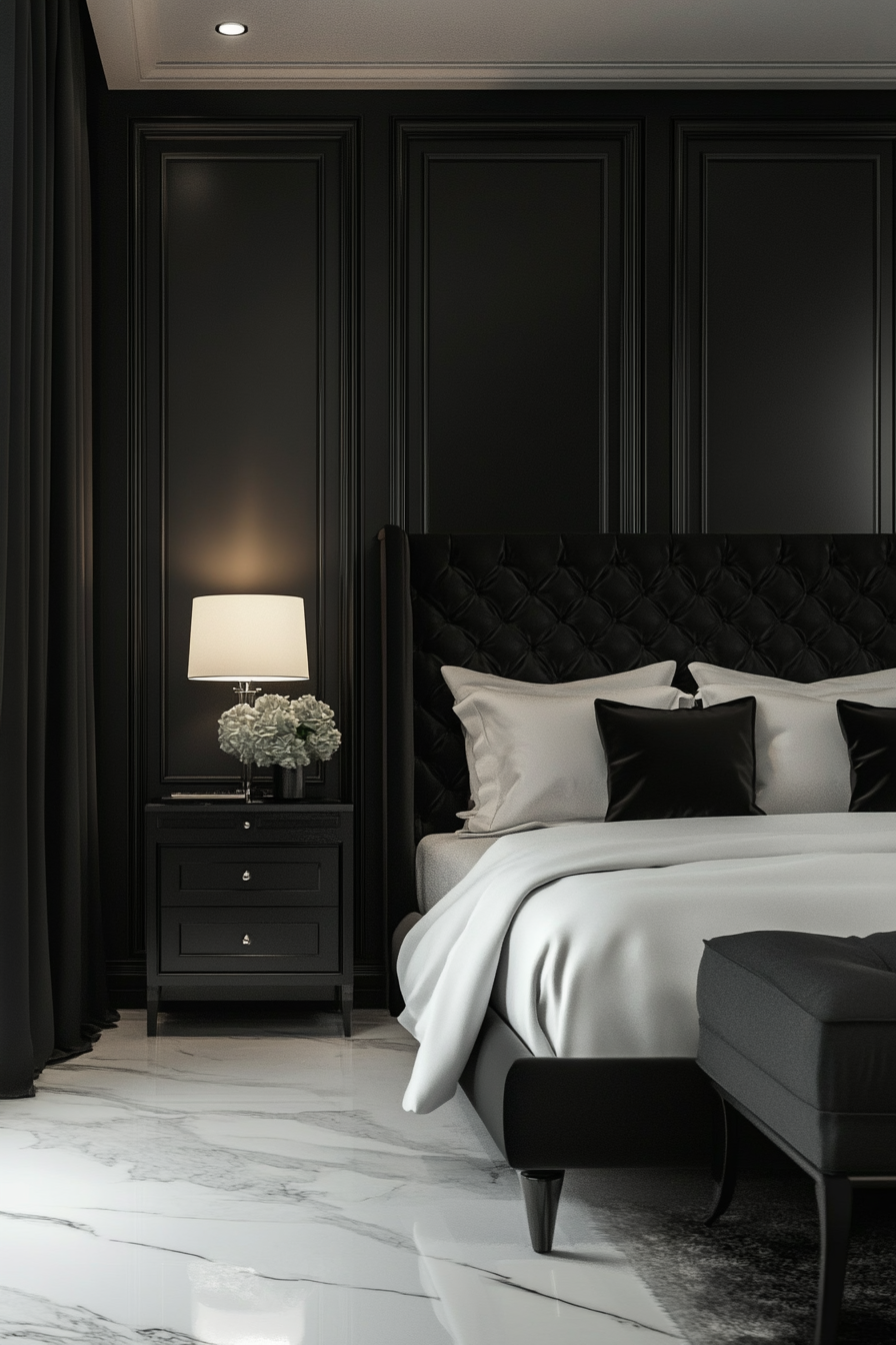 25. Regal Monochrome Luxury (Black And White Bedroom Ideas) - Black And White Bedroom Ideas