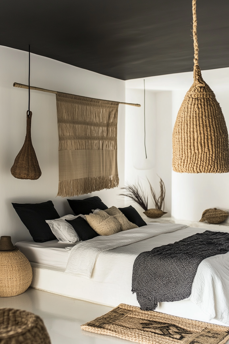 27. Warm Monochrome with Earthy Textures (Black And White Bedroom Ideas) - Black And White Bedroom Ideas